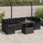 Conjunto de sofá de jardín 8 pcs Negro ratán sintético