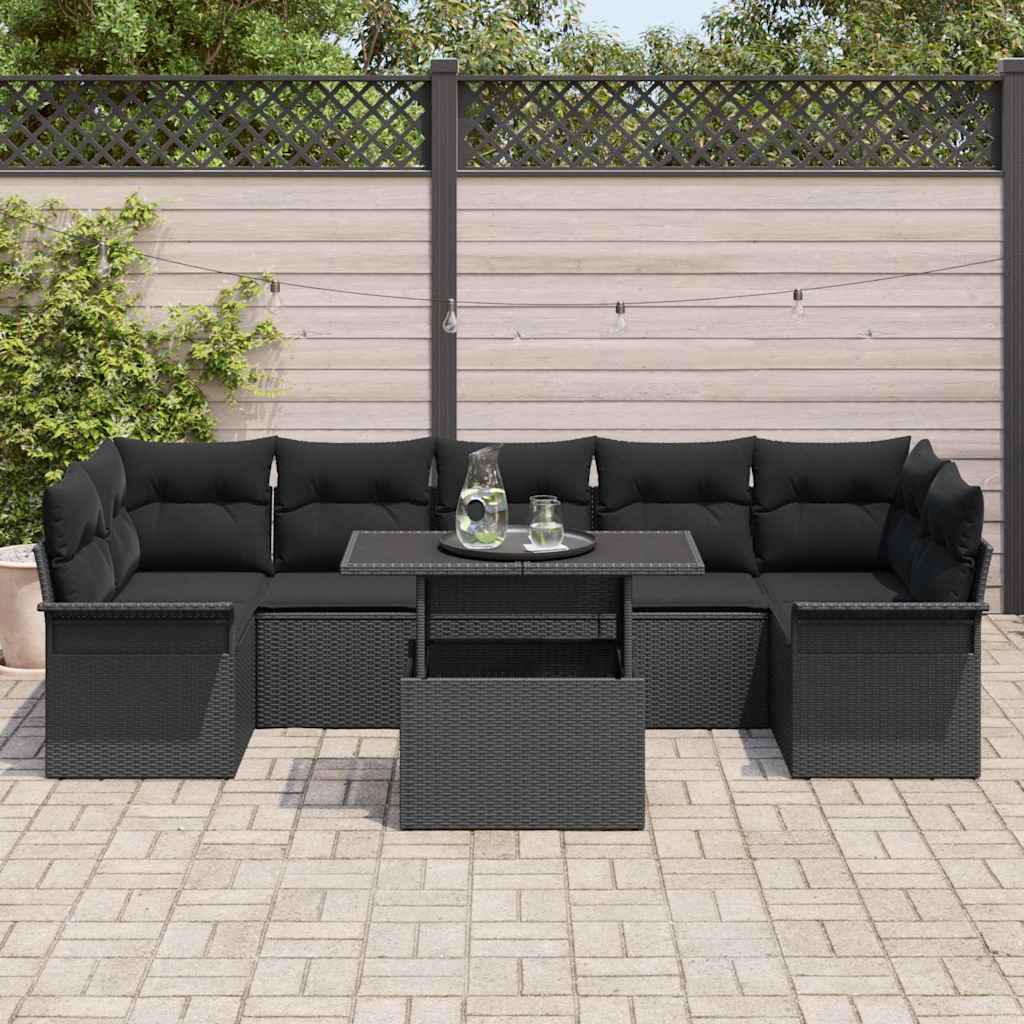 Conjunto de sofá de jardín 8 pcs Negro ratán sintético
