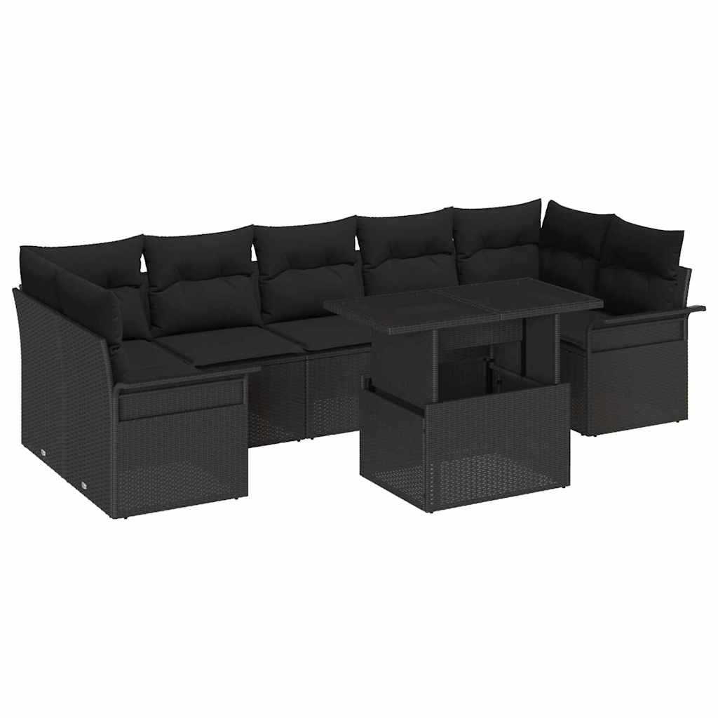 Conjunto de sofá de jardín 8 pcs Negro ratán sintético