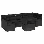 Conjunto de sofá de jardín 8 pcs Negro ratán sintético