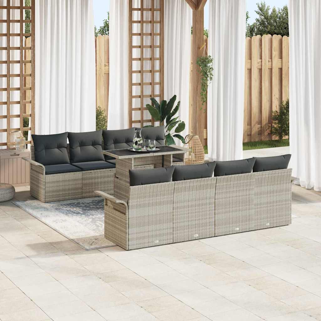 Conjunto de sofá de jardín 9 pcs Gris Claro ratán sintético