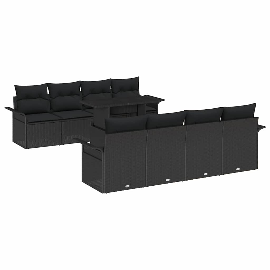 Conjunto de sofá de jardín 9 pcs Negro ratán sintético
