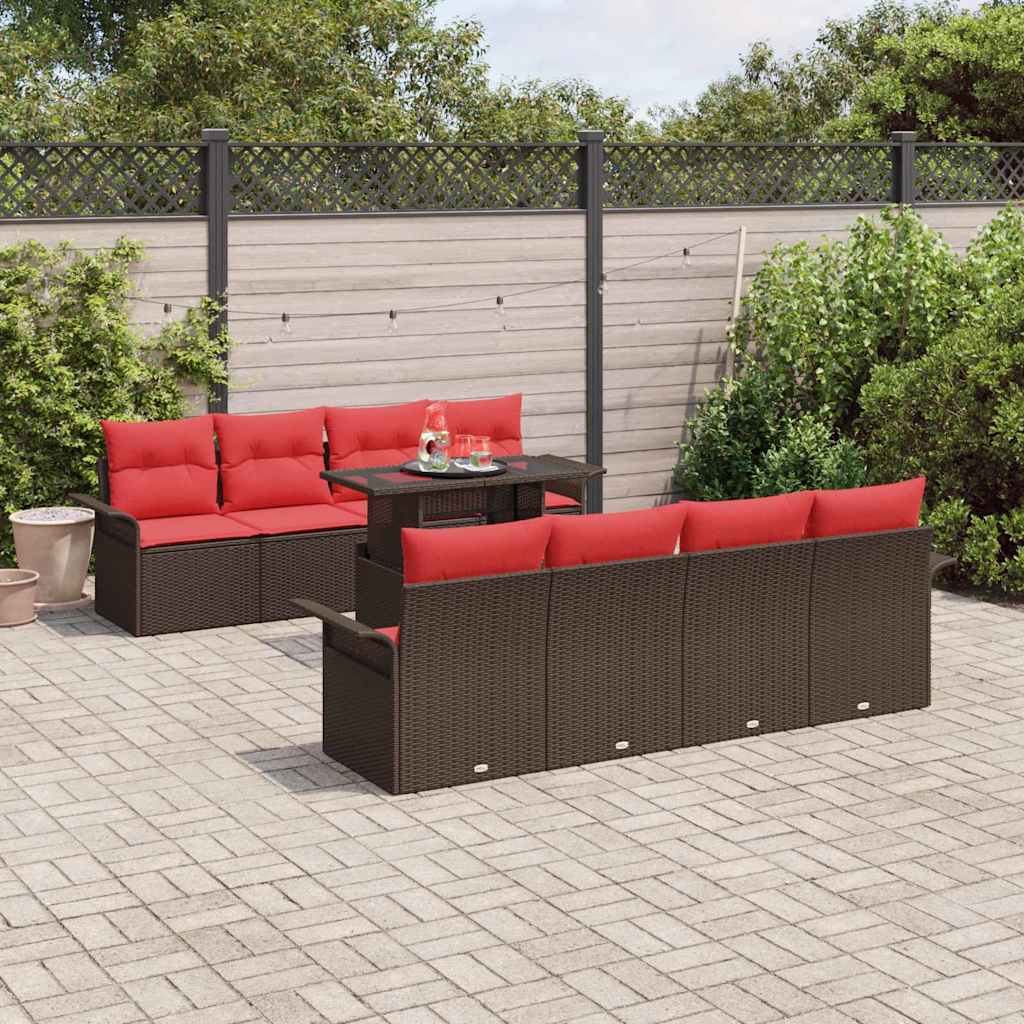 Conjunto de sofá de jardín 8 pcs Marrón ratán sintético