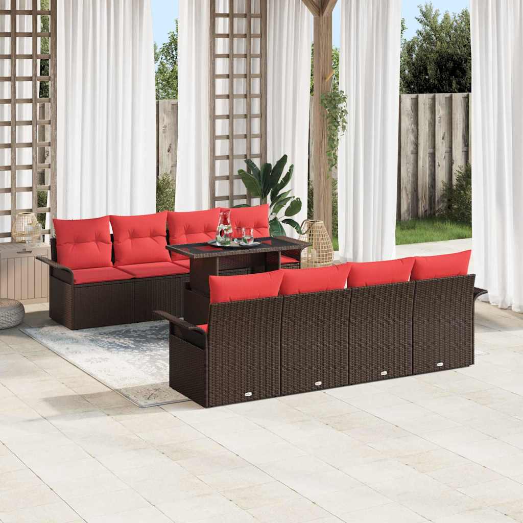 Conjunto de sofá de jardín 8 pcs Marrón ratán sintético