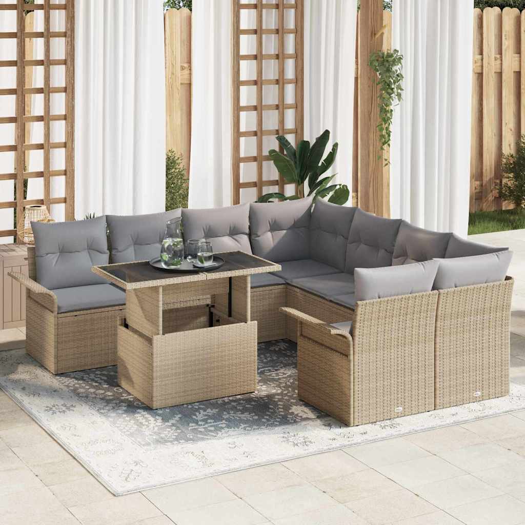 Conjunto de sofá de jardín con cojín 8 pcs Negro Poliratán
