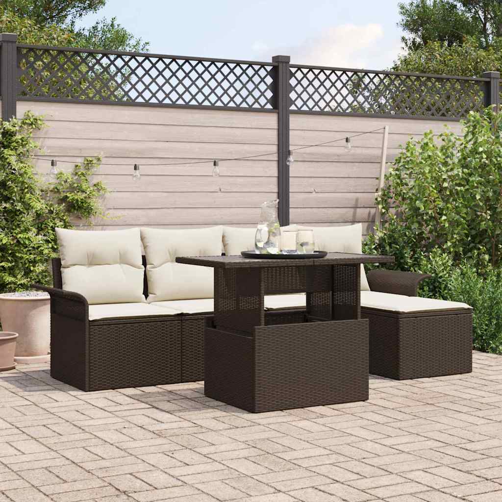 Conjunto de sofá de jardín 6 pcs Marrón ratán sintético