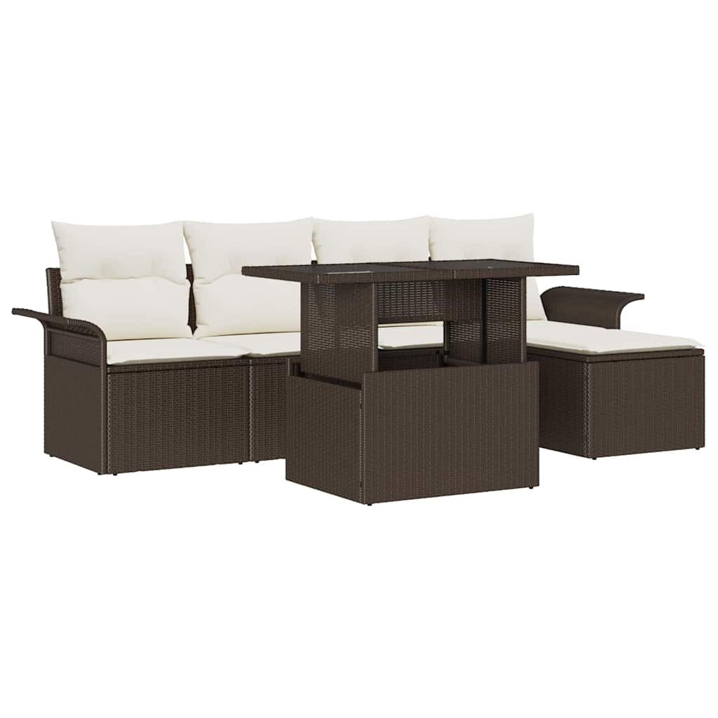 Conjunto de sofá de jardín 6 pcs Marrón ratán sintético