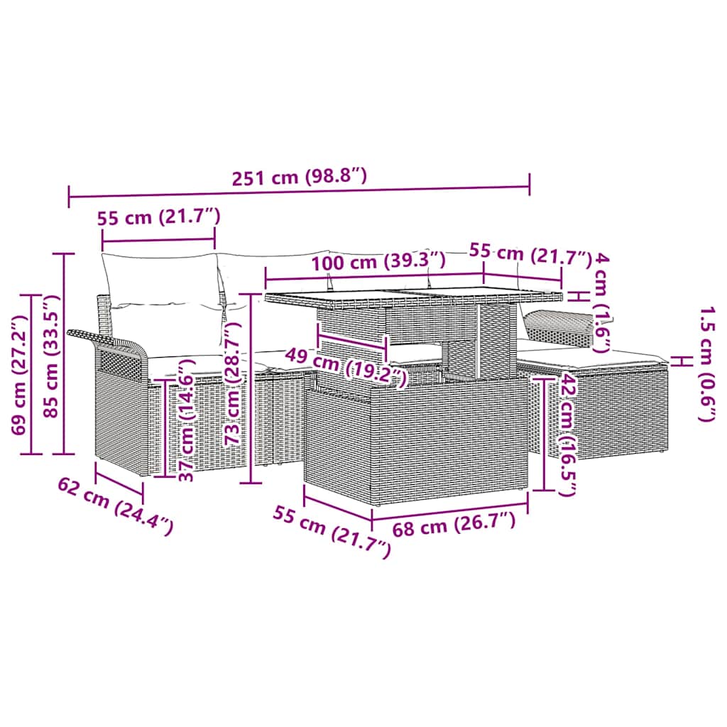 Conjunto de sofá de jardín 6 pcs Marrón ratán sintético