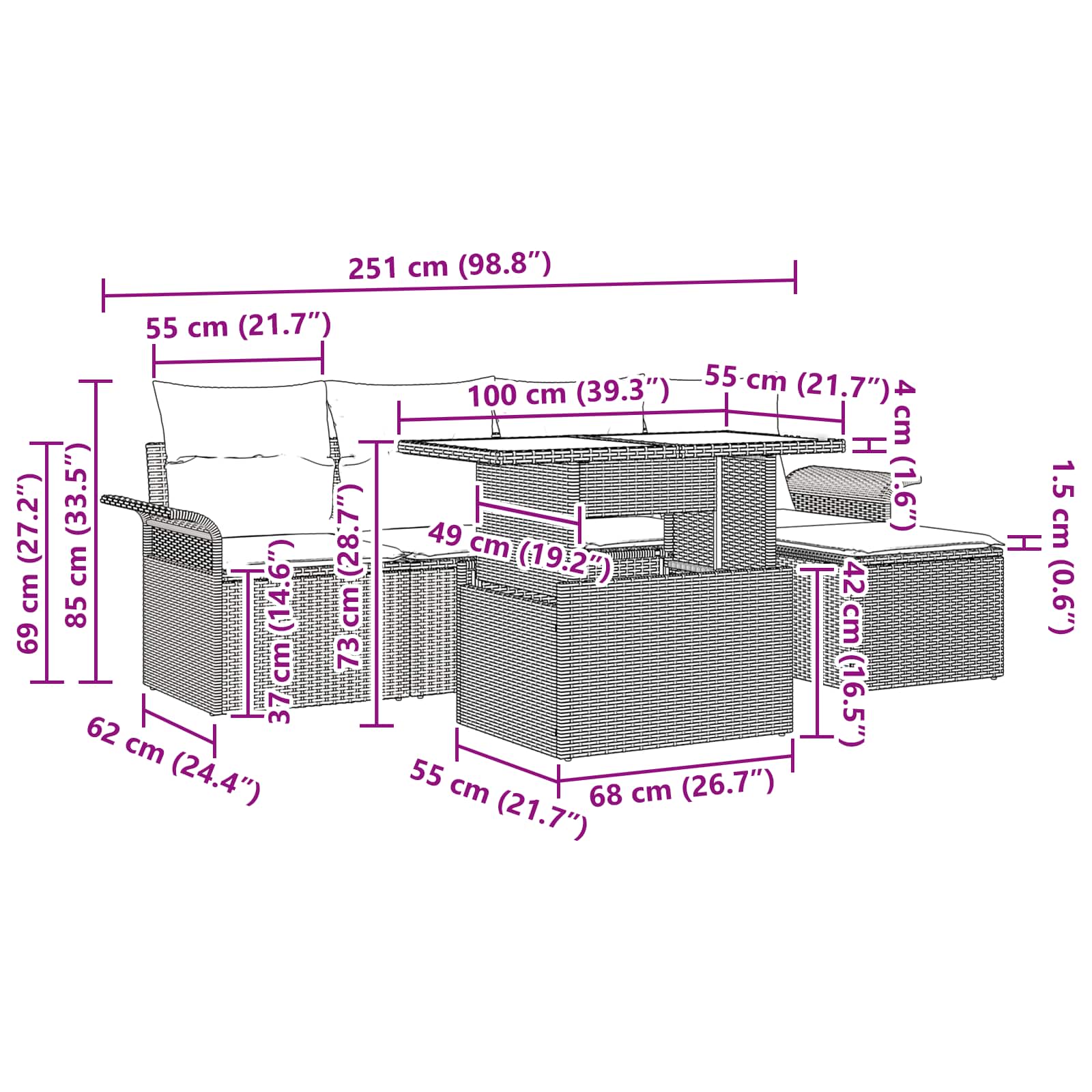 Conjunto de sofá de jardín 6 pcs Marrón ratán sintético
