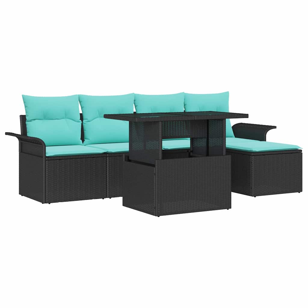 Conjunto de sofá de jardín 6 pcs Negro ratán sintético