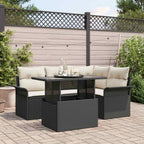 Conjunto de sofá de jardín con cojín 5 pcs Negro Poliratán