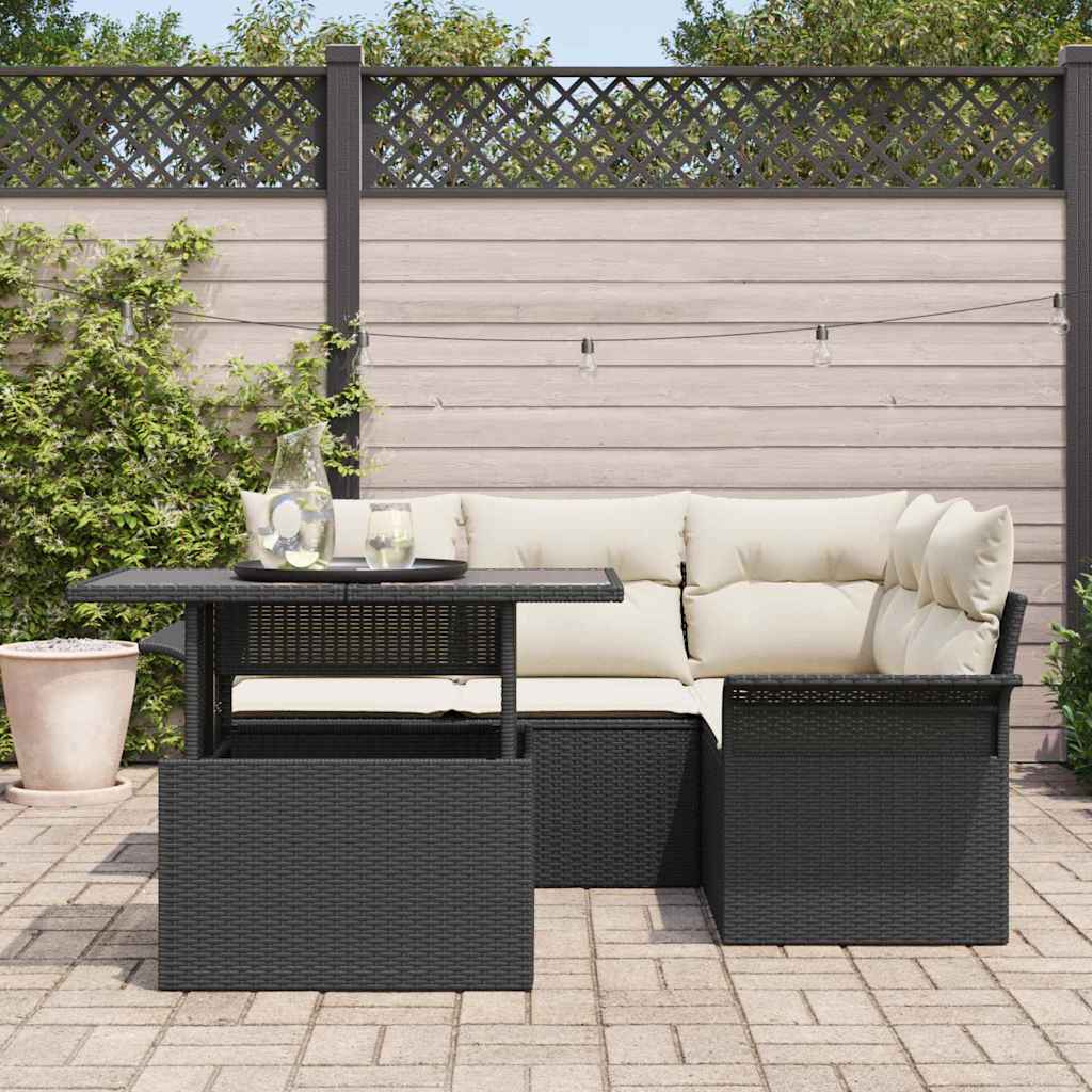 Conjunto de sofá de jardín con cojín 5 pcs Negro Poliratán