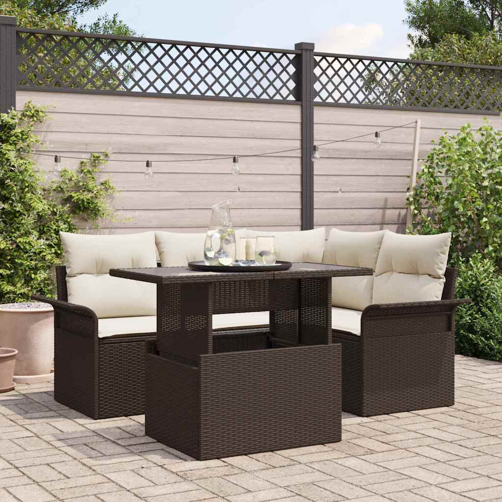 Conjunto de sofá de jardín con cojín 5 pcs Gris ratán sintético