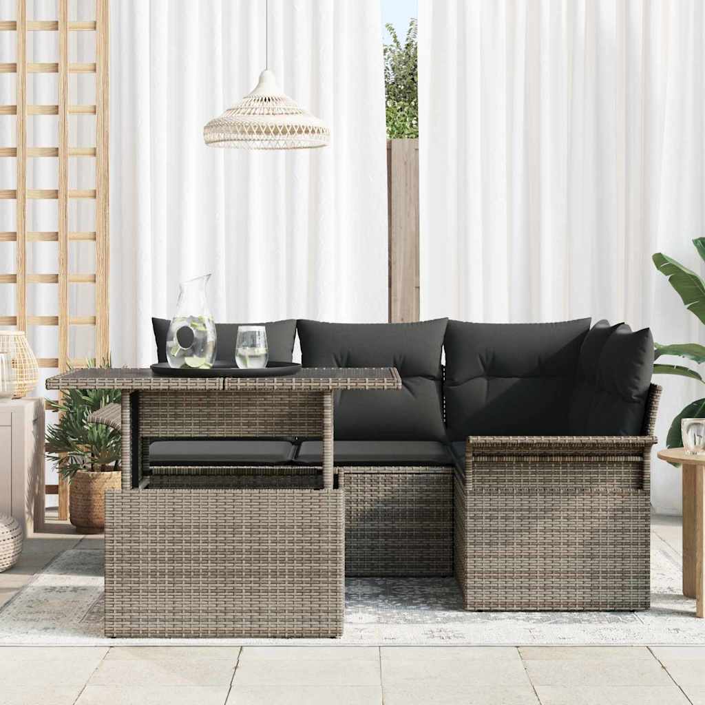 Conjunto de sofá de jardín con cojín 5 pcs Gris Poliratán
