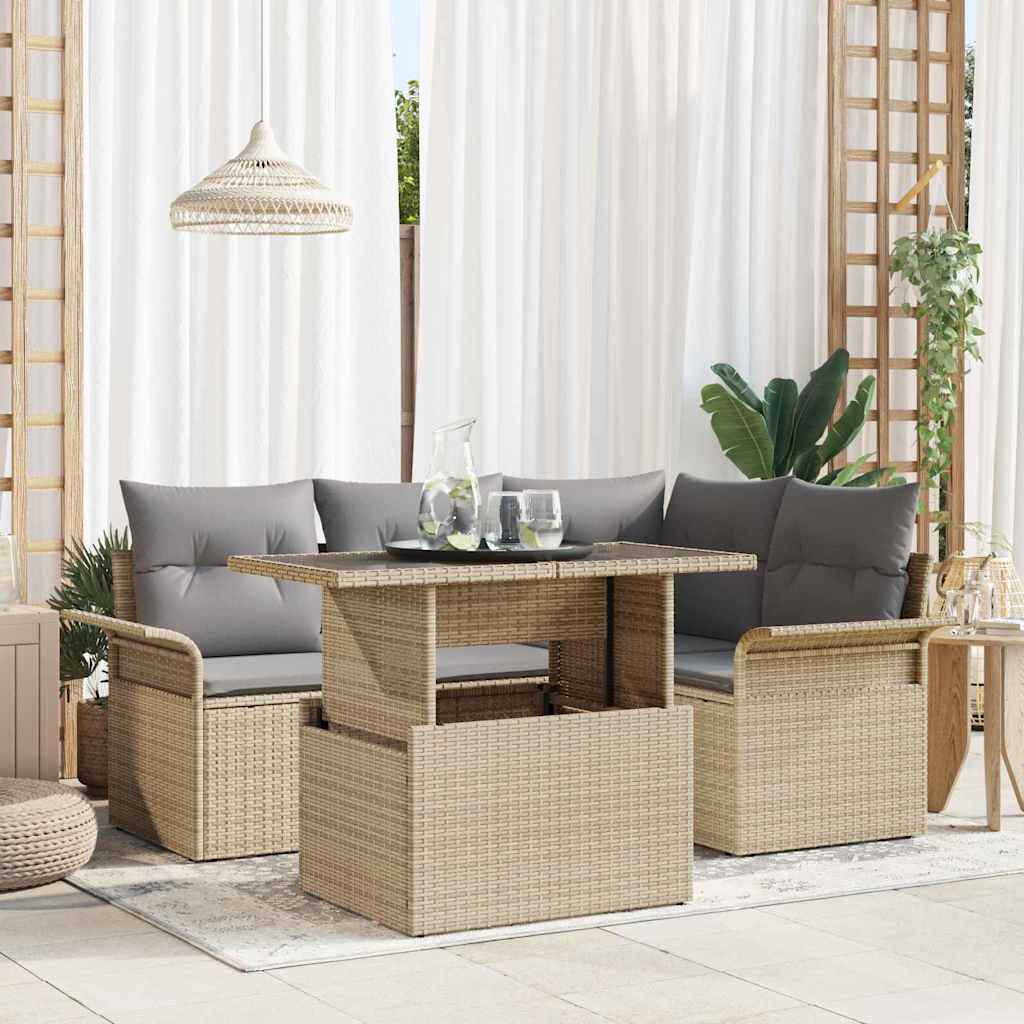 Conjunto de sofá de jardín con cojín 3 pcs Beige Poliratán