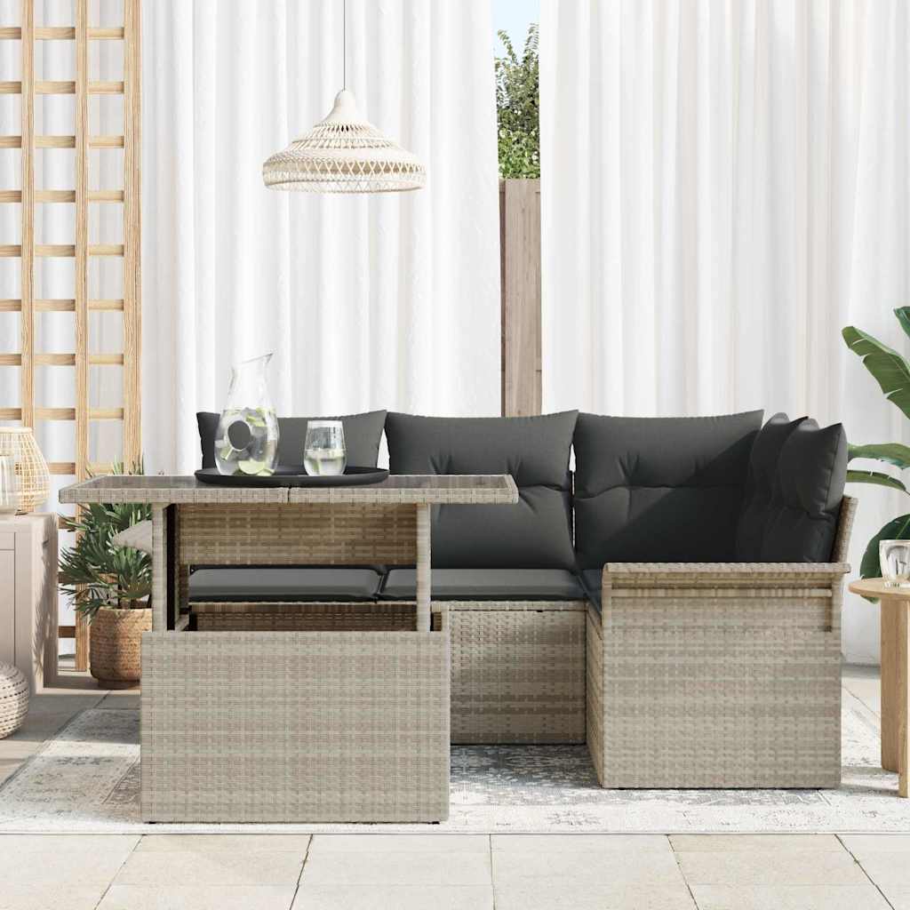 Conjunto de sofá de jardín con cojín 5 pcs Gris claro Poliratán