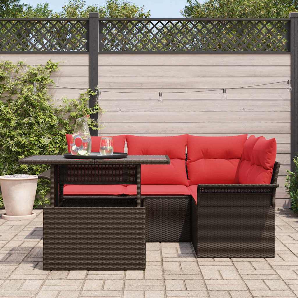 Conjunto de sofá de jardín 5 pcs Marrón ratán sintético