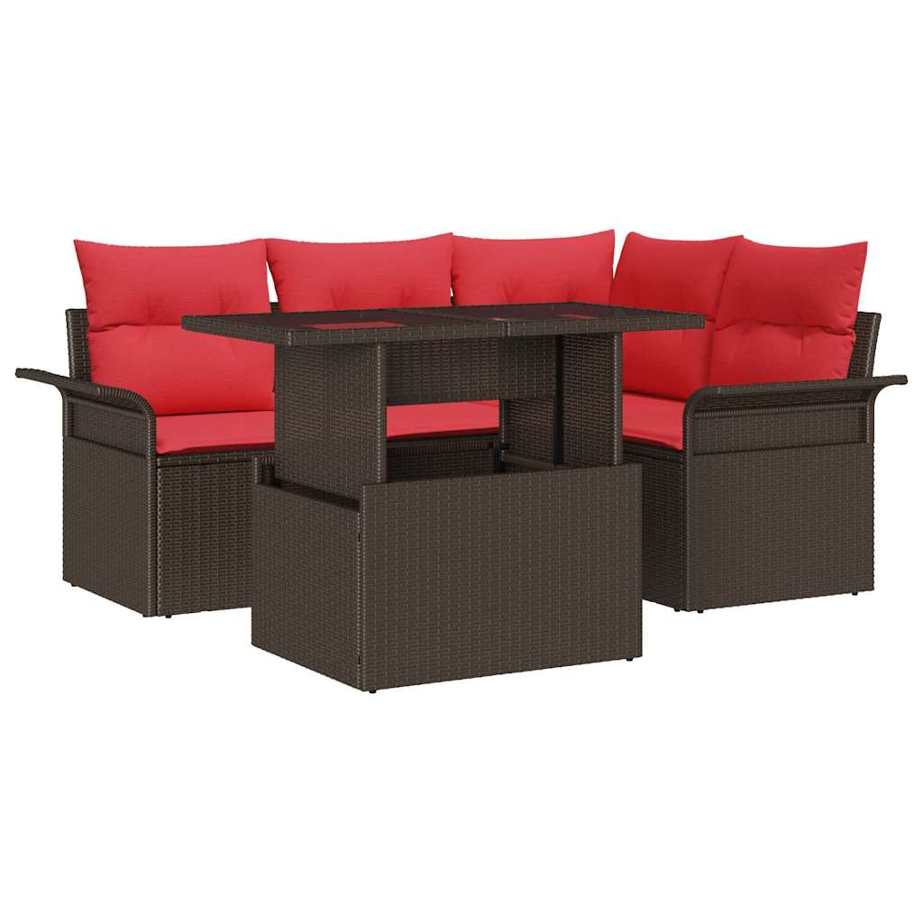 Conjunto de sofá de jardín 5 pcs Marrón ratán sintético