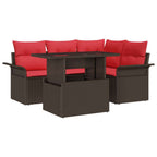 Conjunto de sofá de jardín 5 pcs Marrón ratán sintético