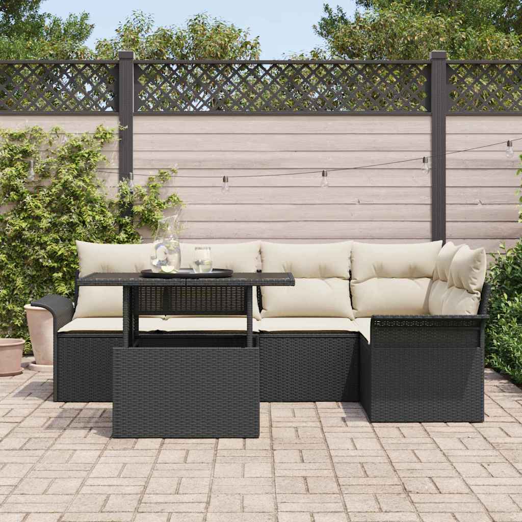Conjunto de sofá de jardín 6 pcs Negro ratán sintético