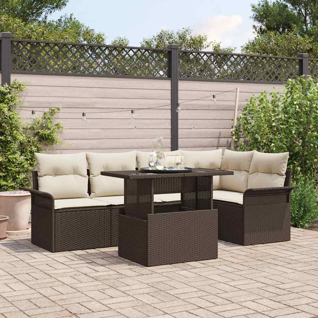 Conjunto de sofá de jardín 6 pcs Marrón ratán sintético