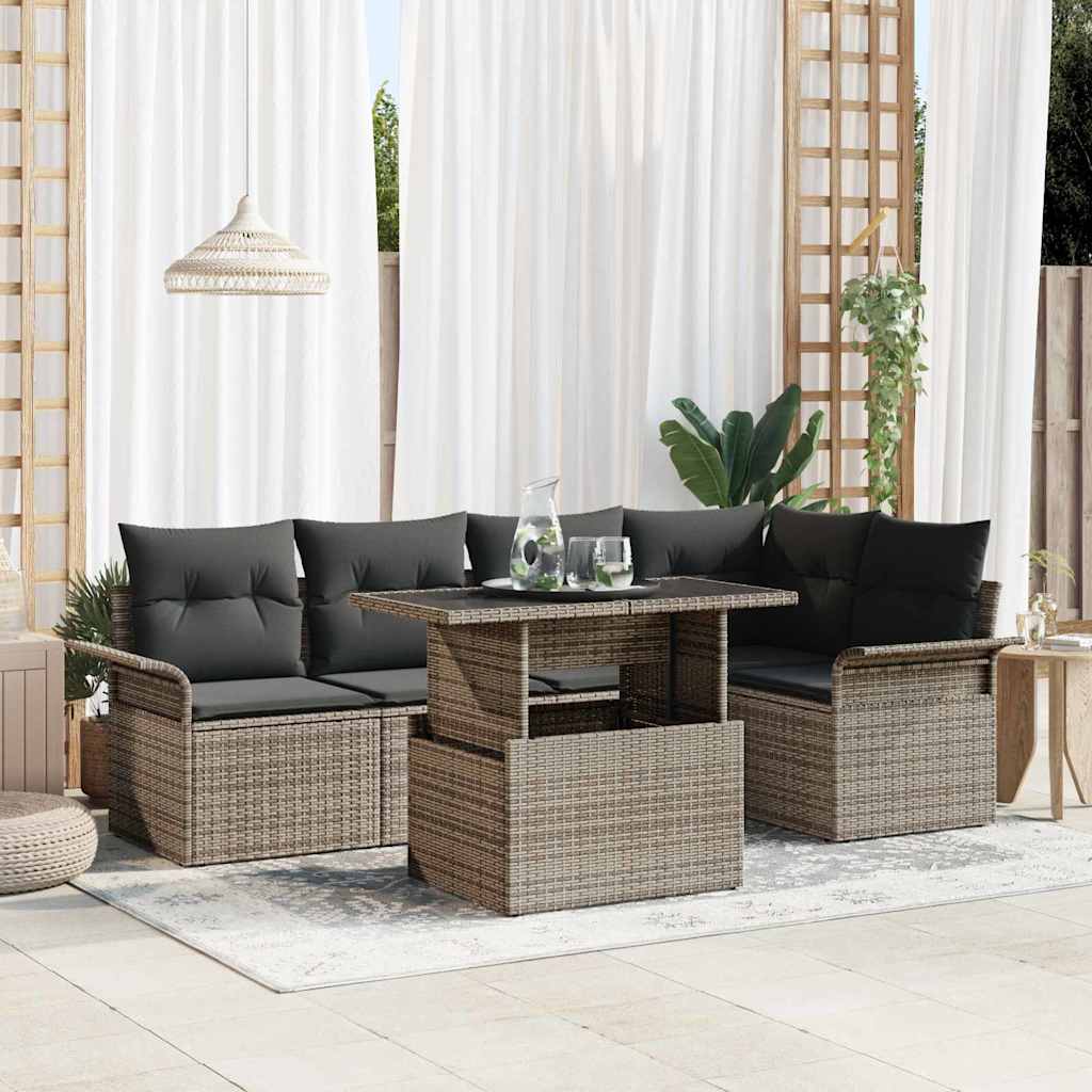 Conjunto de sofá de jardín con cojín 6 pcs Gris ratán sintético