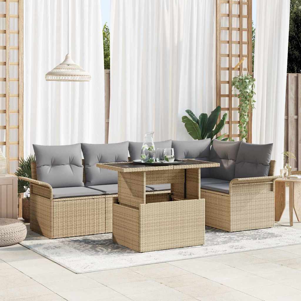 Conjunto de sofá de jardín 5 pcs Beige ratán sintético