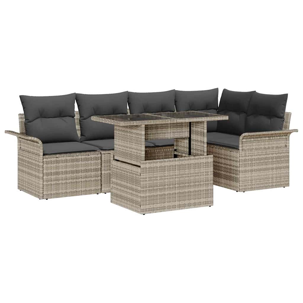 Conjunto de sofá de jardín 6 pcs Gris Claro ratán sintético