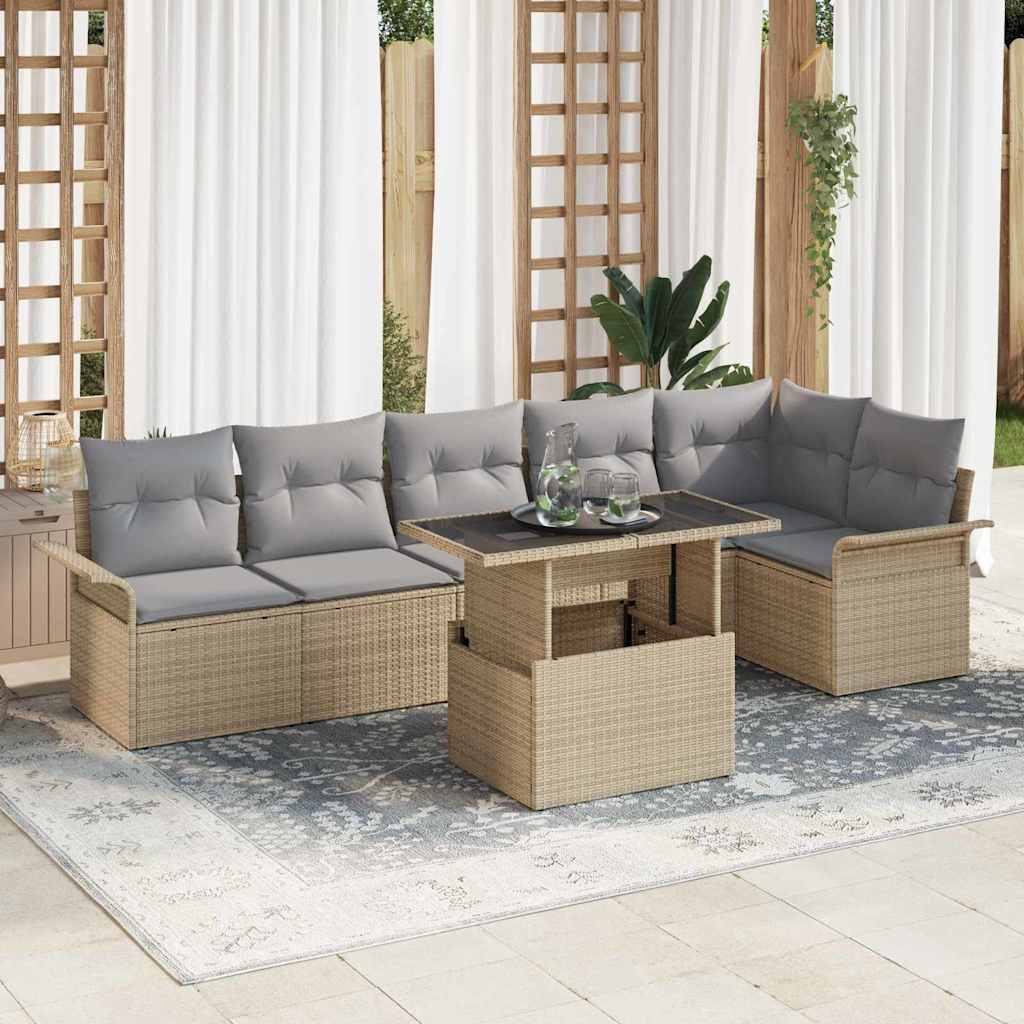 Conjunto de sofá de jardín 7 pcs Beige ratán sintético