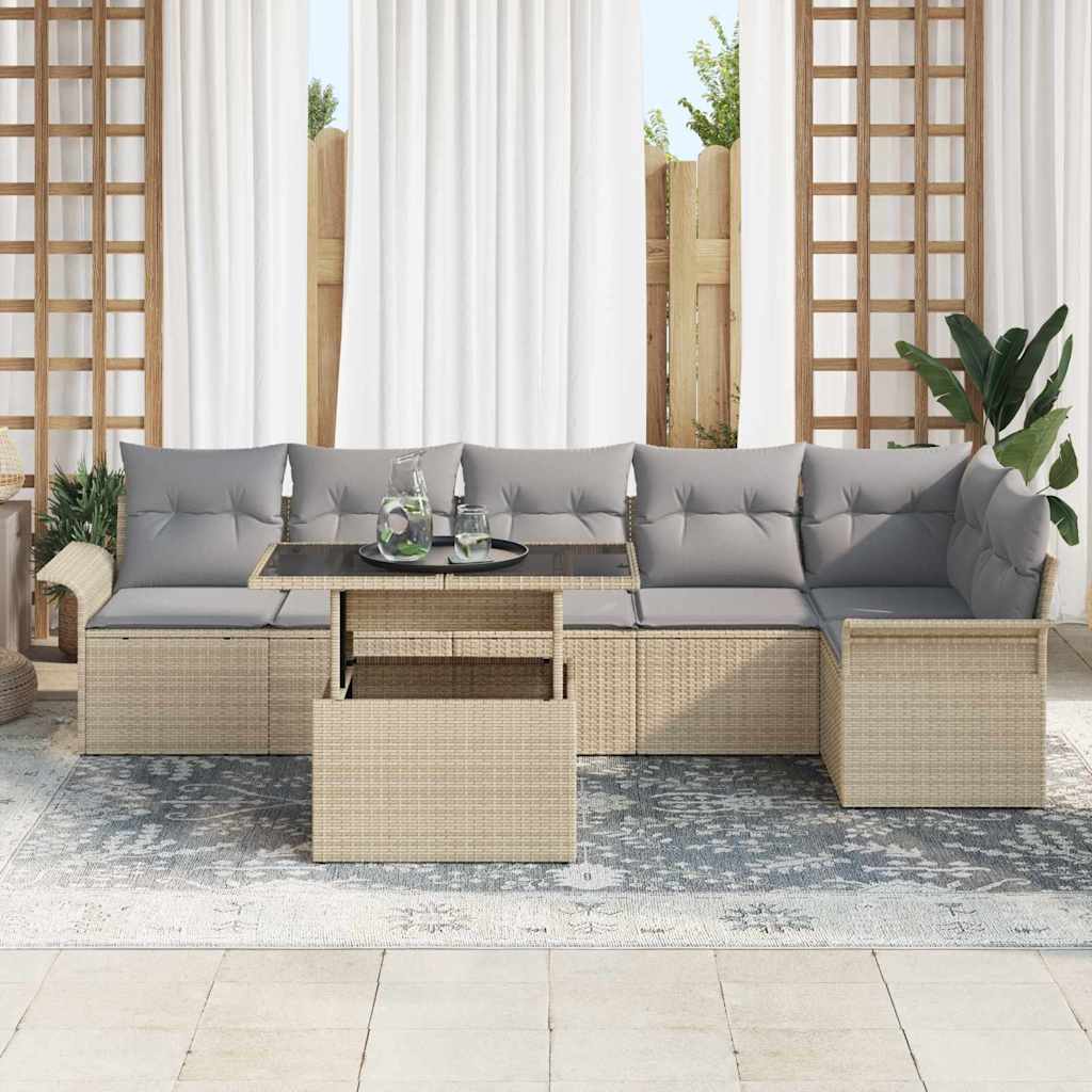 Conjunto de sofá de jardín 7 pcs Beige ratán sintético