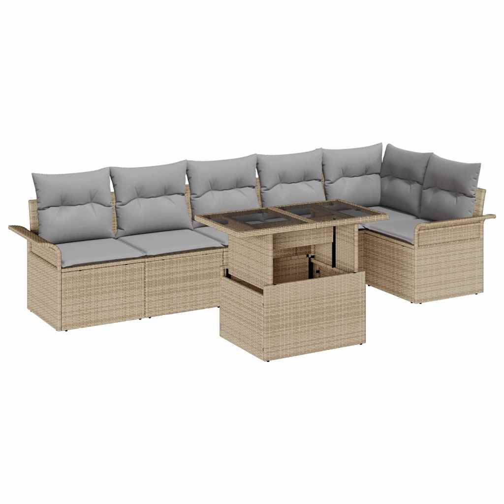 Conjunto de sofá de jardín 7 pcs Beige ratán sintético