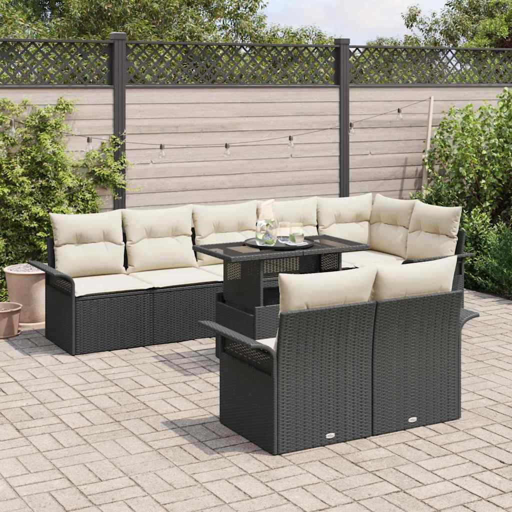 Conjunto de sofá de jardín con cojín 9 pcs Negro Poliratán
