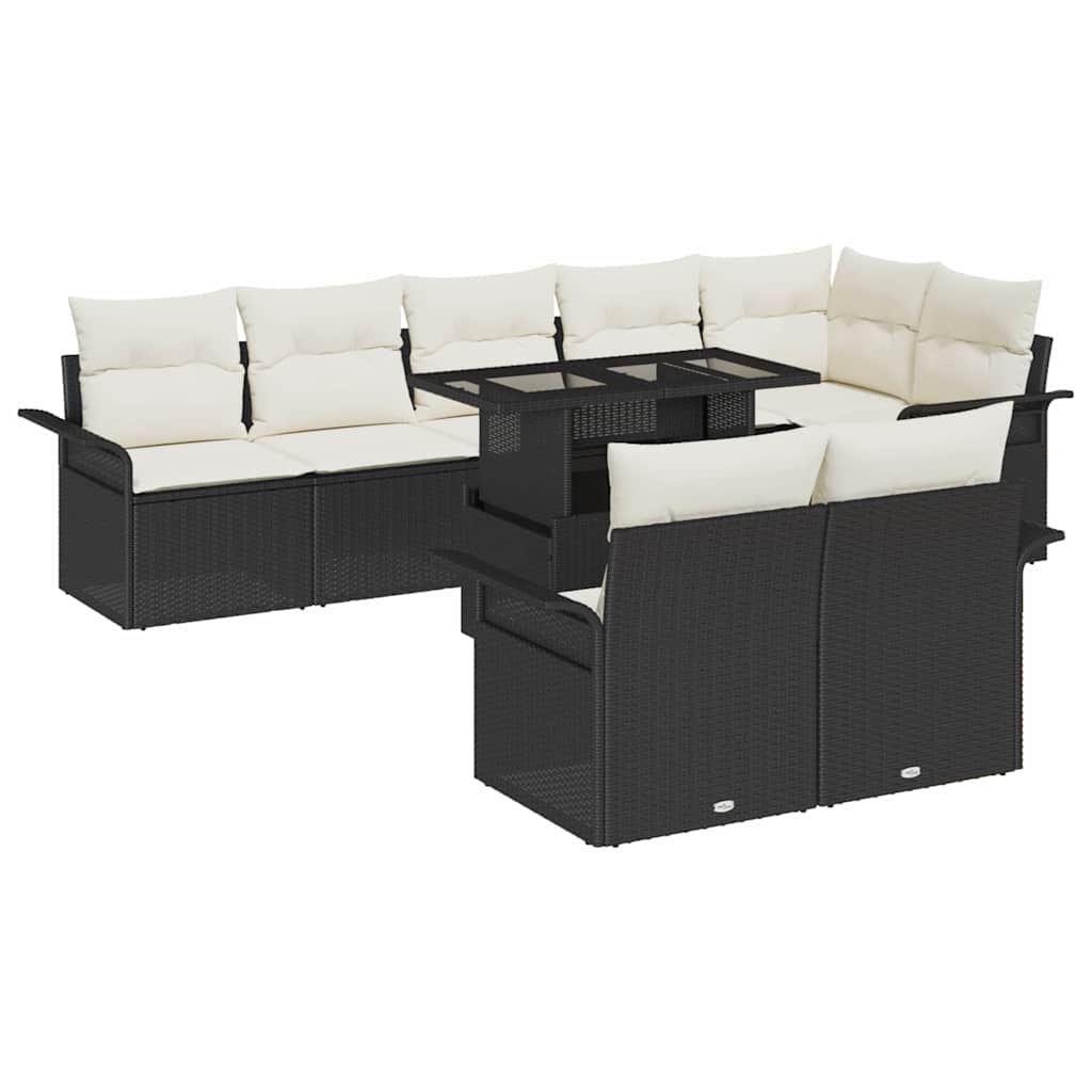Conjunto de sofá de jardín con cojín 9 pcs Negro Poliratán