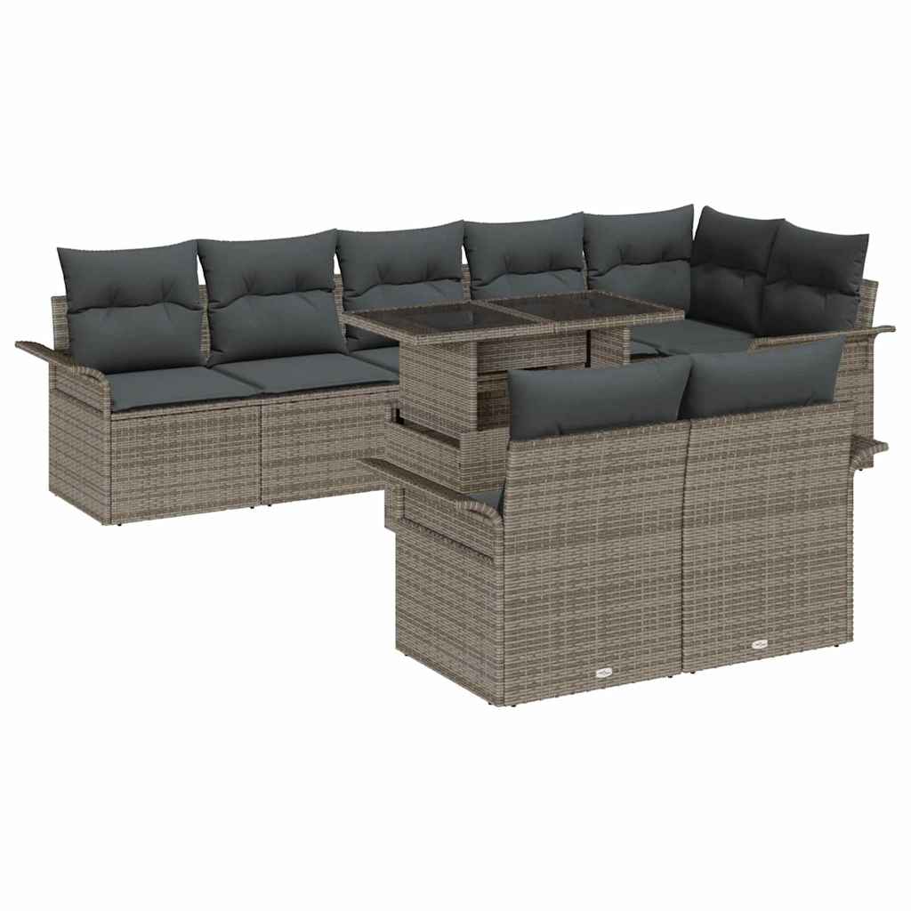 Conjunto de sofá de jardín con cojín 9 pcs Gris Poliratán