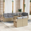 Conjunto de sofá de jardín con cojín 9 pcs Beige Poliratán