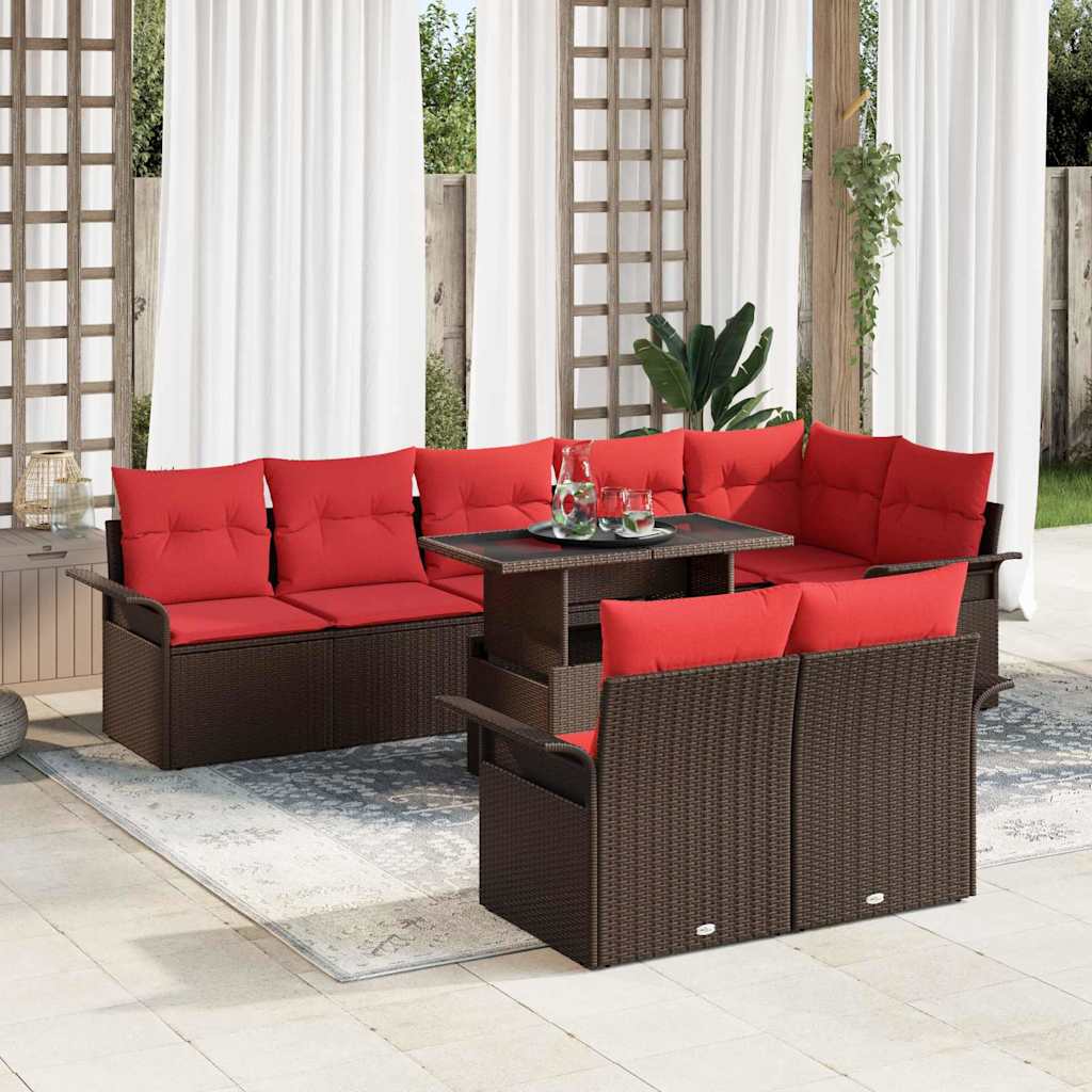 Conjunto de sofá de jardim com almofadões 9 peças Cinzento Polirratão