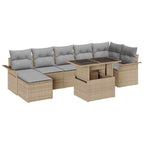 Conjunto de sofá de jardín con cojín 8 pcs Beige Poliratán