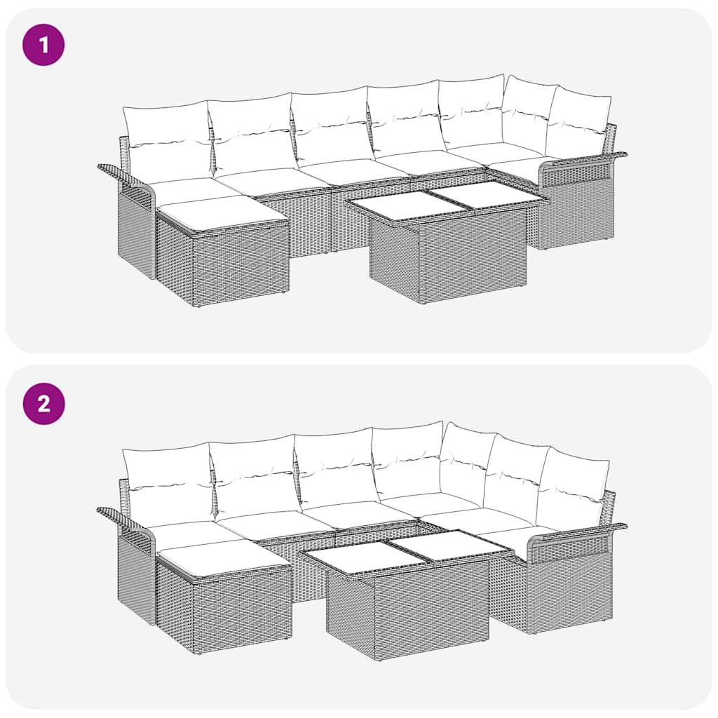 Conjunto de sofá de jardín con cojín 8 pcs Beige Poliratán