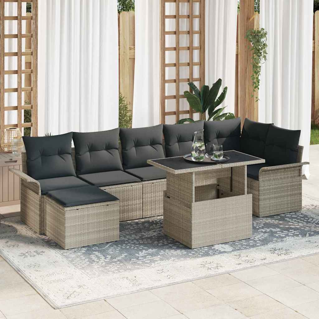 Conjunto de sofá de jardim com almofada 8 unid. Bege Polirratão