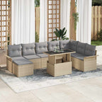 Conjunto de sofá de jardín 9 pcs Beige ratán sintético