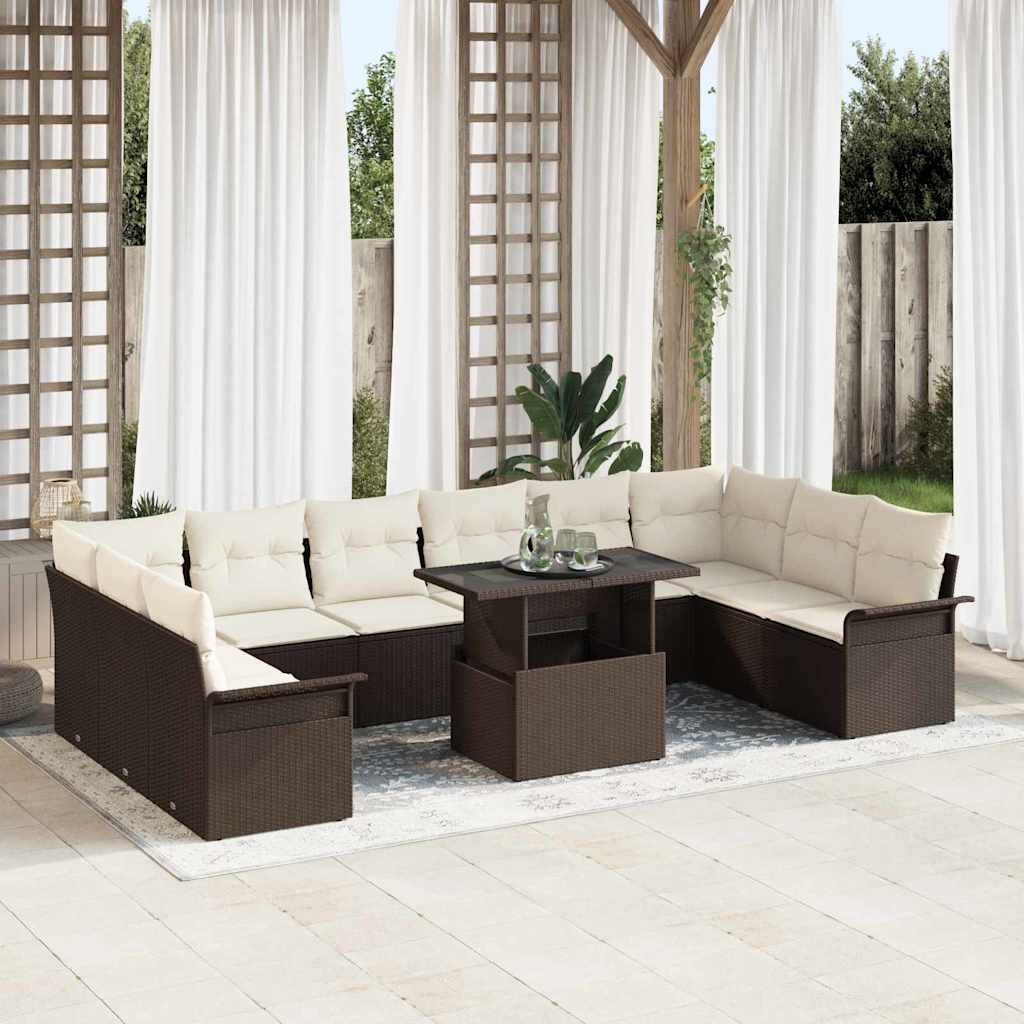 Conjunto de sofá de jardim 11 peças Cinzento claro Polirratã