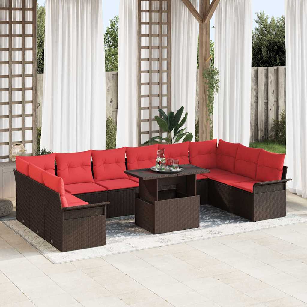 Conjunto de sofá de jardín con cojín 11 pcs Gris Poliratán