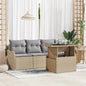 Conjunto de Sofás de Jardim com Almofadões 5 pçs Bege Poliratão