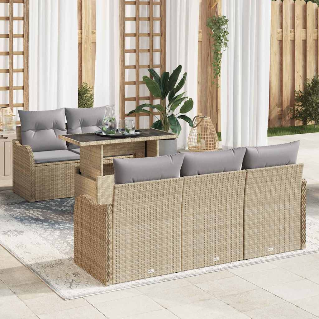 Conjunto de sofá de jardín 6 pcs Beige ratán sintético