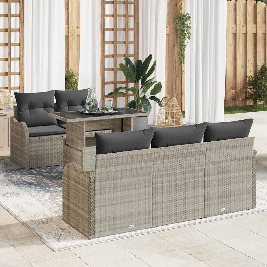 Conjunto de sofá de jardim 6 peças Bege vime sintético
