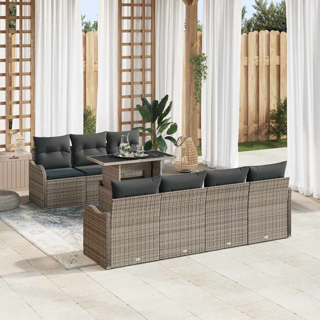 Conjunto de sofá de jardín con cojín 8 pcs Beige Poliratán