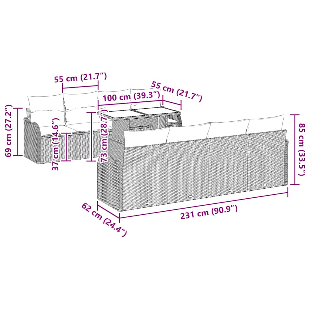 Conjunto de sofá de jardín 7 pcs Beige ratán sintético