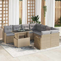 Conjunto de sofá de jardín con cojín 9 pcs Beige Poliratán