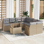 Conjunto de Sofás de Jardim com Almofadas 9 pcs Bege Polirratan