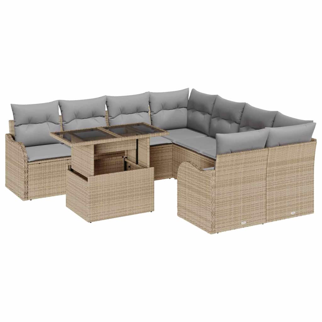 Conjunto de sofá de jardín con cojín 9 pcs Beige Poliratán